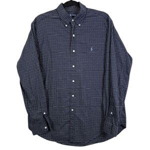 Ralph‎ Lauren Classic Fit Men's Button Down Navy White Windowpane Size Large